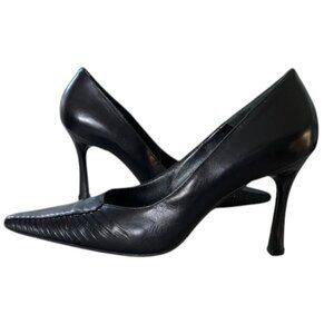 Marino Fabiani Authentic Designer Made in Italy Black Leather Pump Heels 38/US8